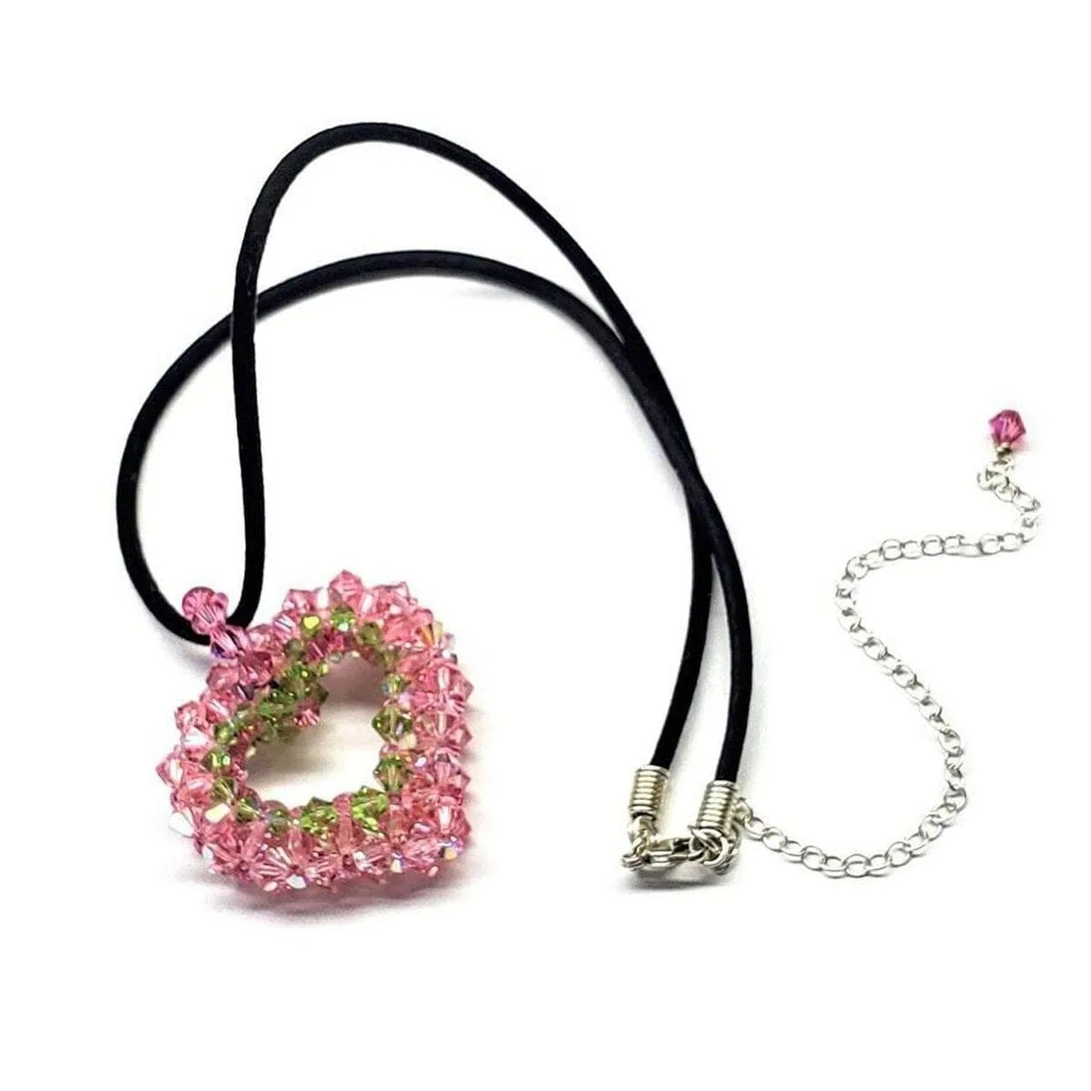 Beaded Open 3-D Crystal Heart Necklace