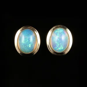 Beautiful Natural Opal Stud Gold Earrings 9Ct Gold