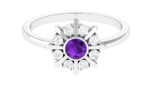 Bezel Set Amethyst Statement Ring with Diamond