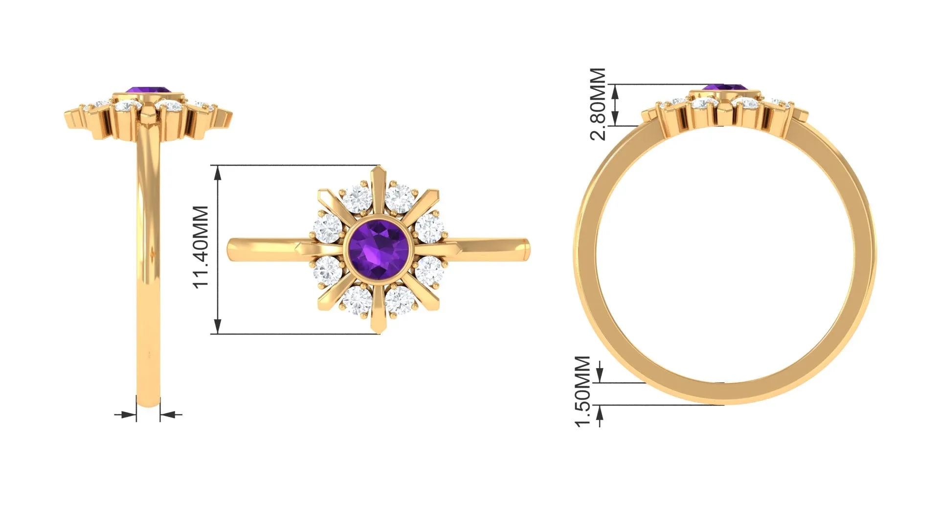 Bezel Set Amethyst Statement Ring with Diamond