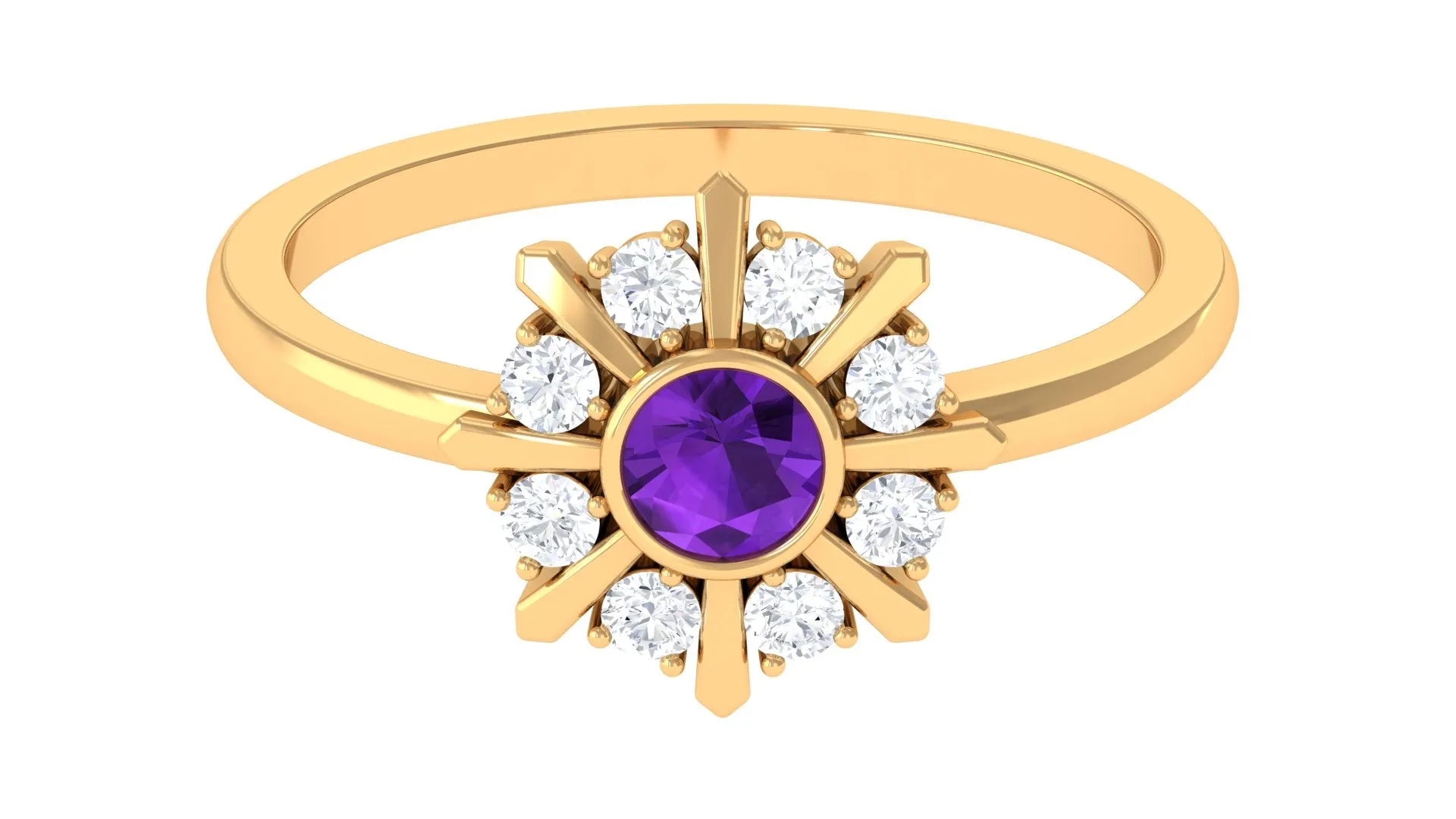 Bezel Set Amethyst Statement Ring with Diamond