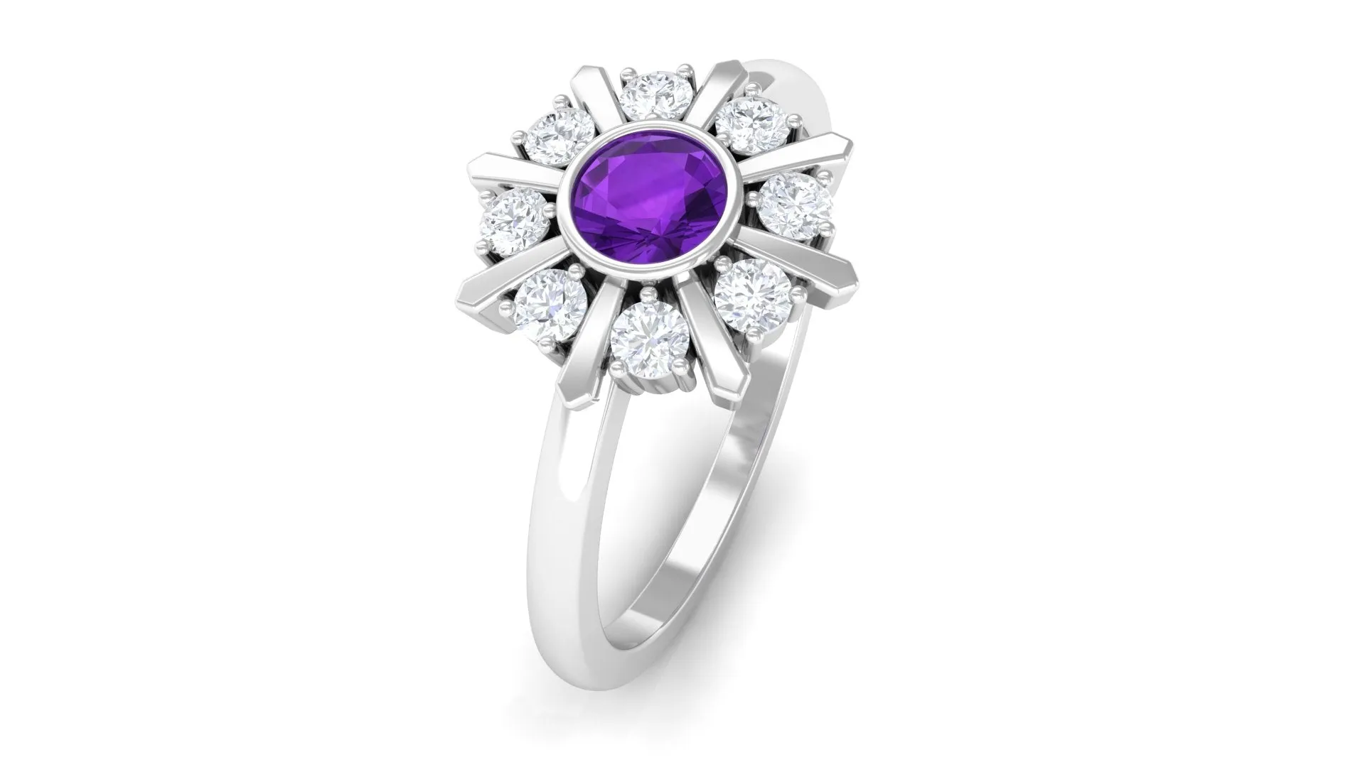 Bezel Set Amethyst Statement Ring with Diamond