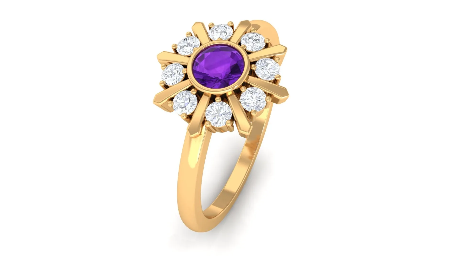 Bezel Set Amethyst Statement Ring with Diamond