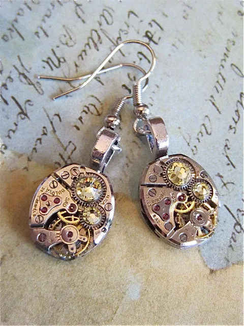 Bling Time  - Steampunk Earrings - Repurposed art