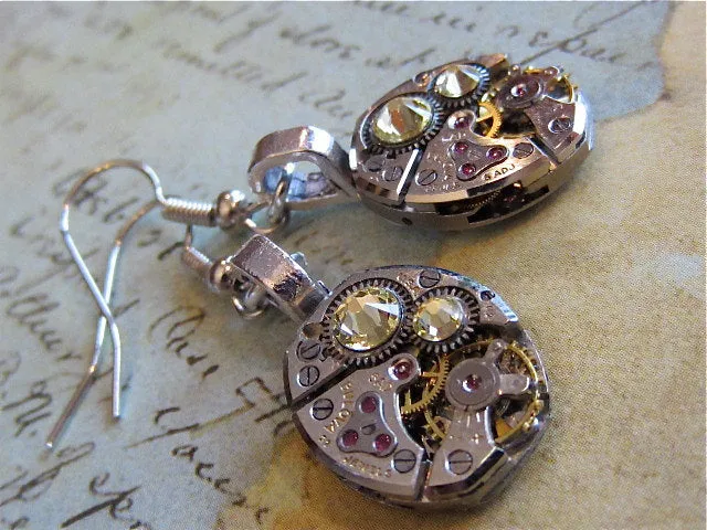 Bling Time  - Steampunk Earrings - Repurposed art