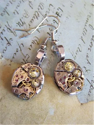 Bling Time  - Steampunk Earrings - Repurposed art