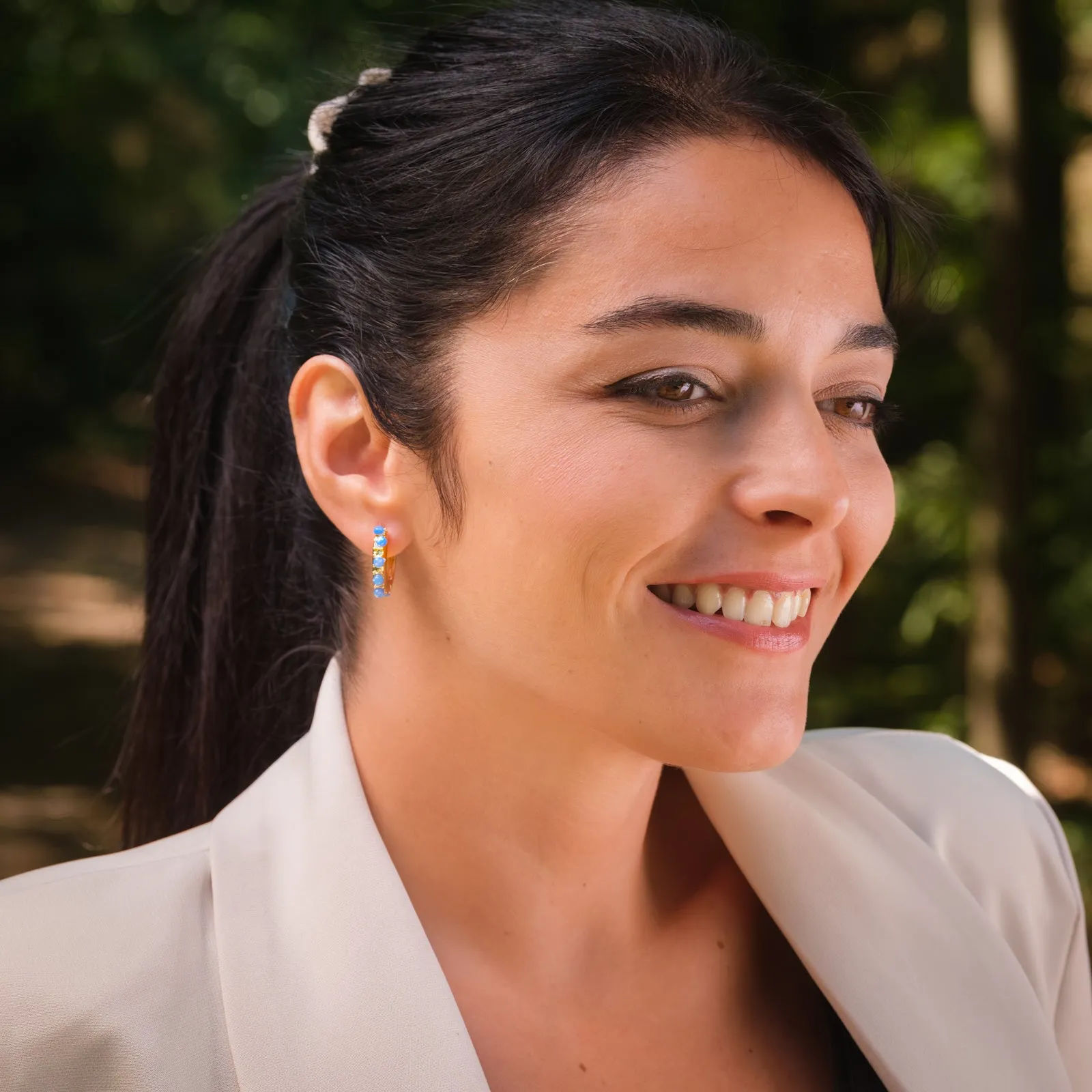 Blue Opal Hoop Earrings