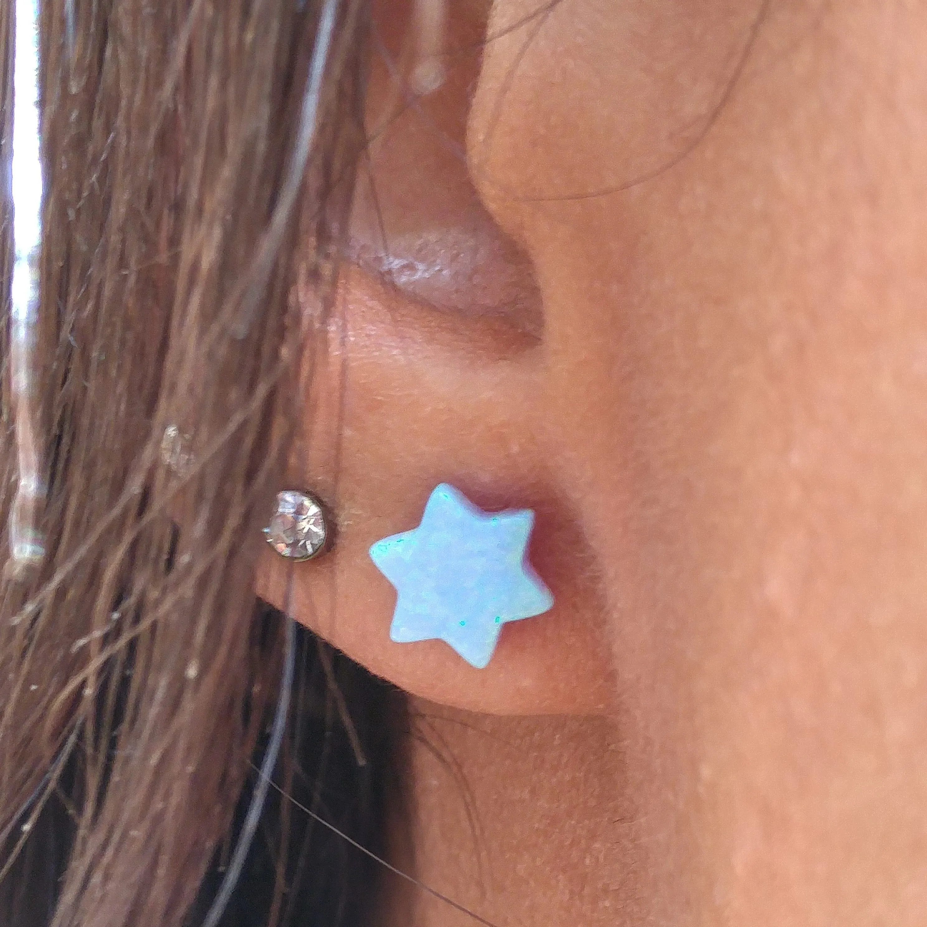 Blue Opal Star of David Earrings on Sterling Silver Posts