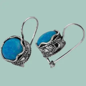 Blue opals on silver earrings. Shop now these favorites earrings for woman.