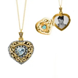 Blue Topaz Vintage Heart Locket | Gold