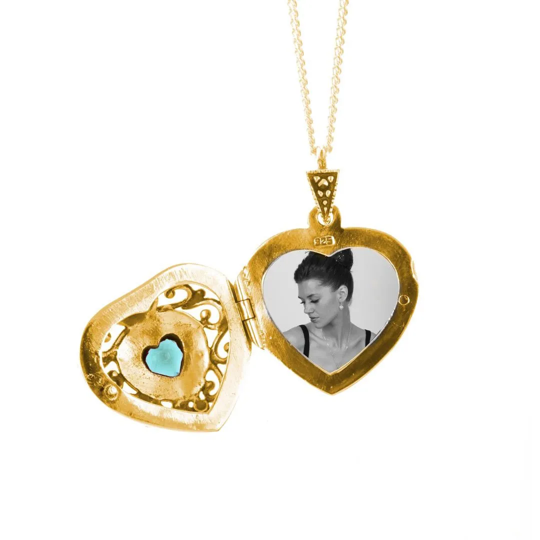 Blue Topaz Vintage Heart Locket | Gold