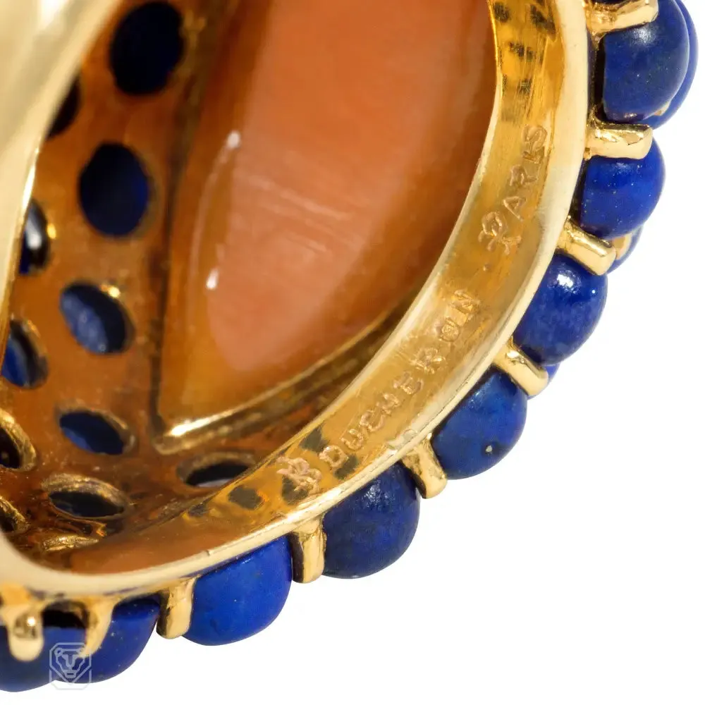 Boucheron, Paris mid-century lapis and coral ring