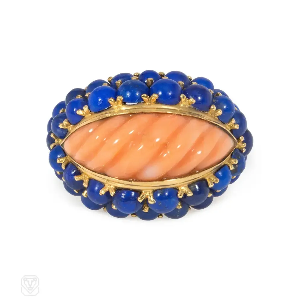 Boucheron, Paris mid-century lapis and coral ring