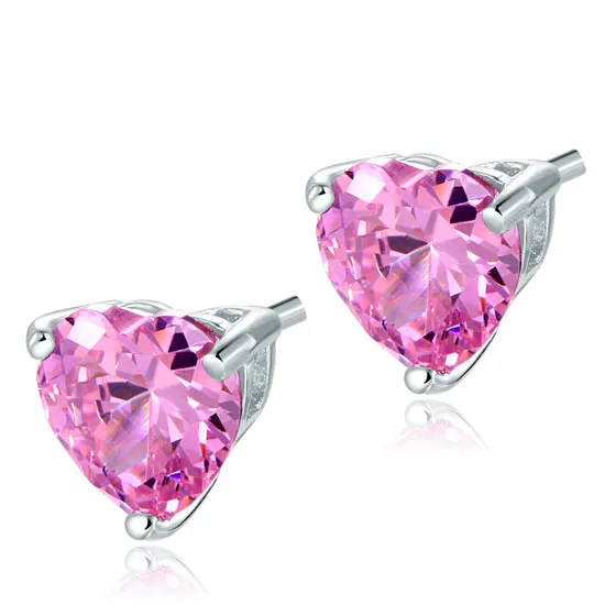 Bridal 2 Carat Pink Heart Cut Stud 925 Sterling Silver Stud Earrings Jewelry XFE8120