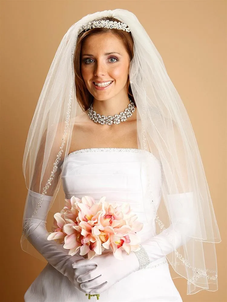 Bridal Veil with Pearls, Swarovski Crystals, Seeds Threaded Chain