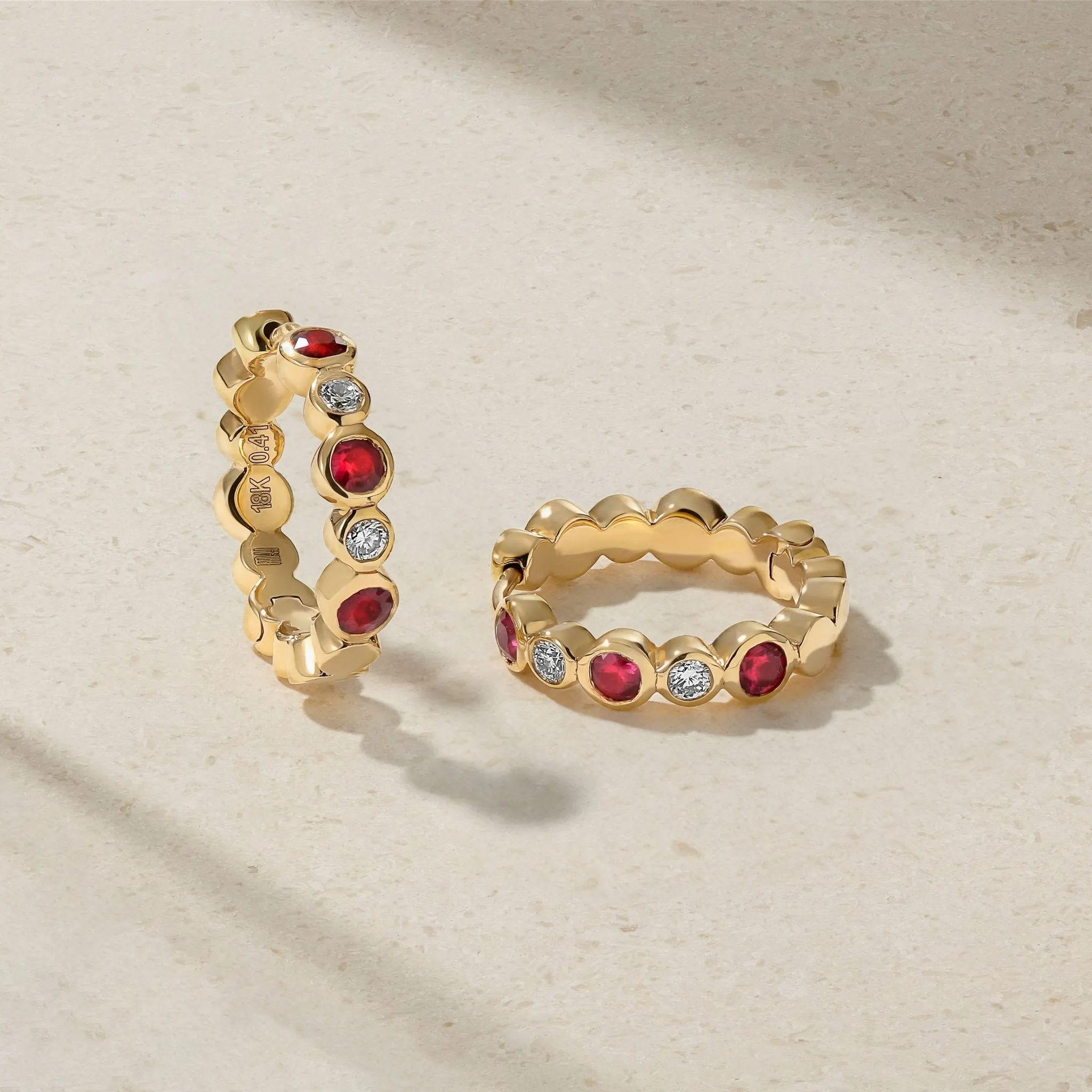 Bubbly Ruby and Diamond Mini Hoop Earrings