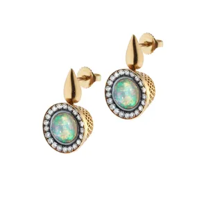 Cabochon Opal and Pave Diamond Earrings