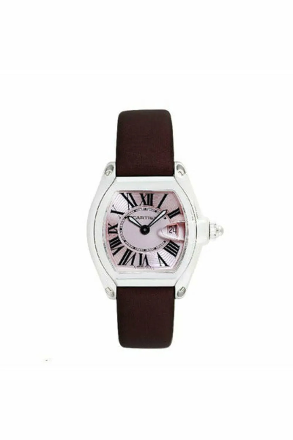 cartier roadster pink dial stainless steel quartz ladies watch ref. 2675