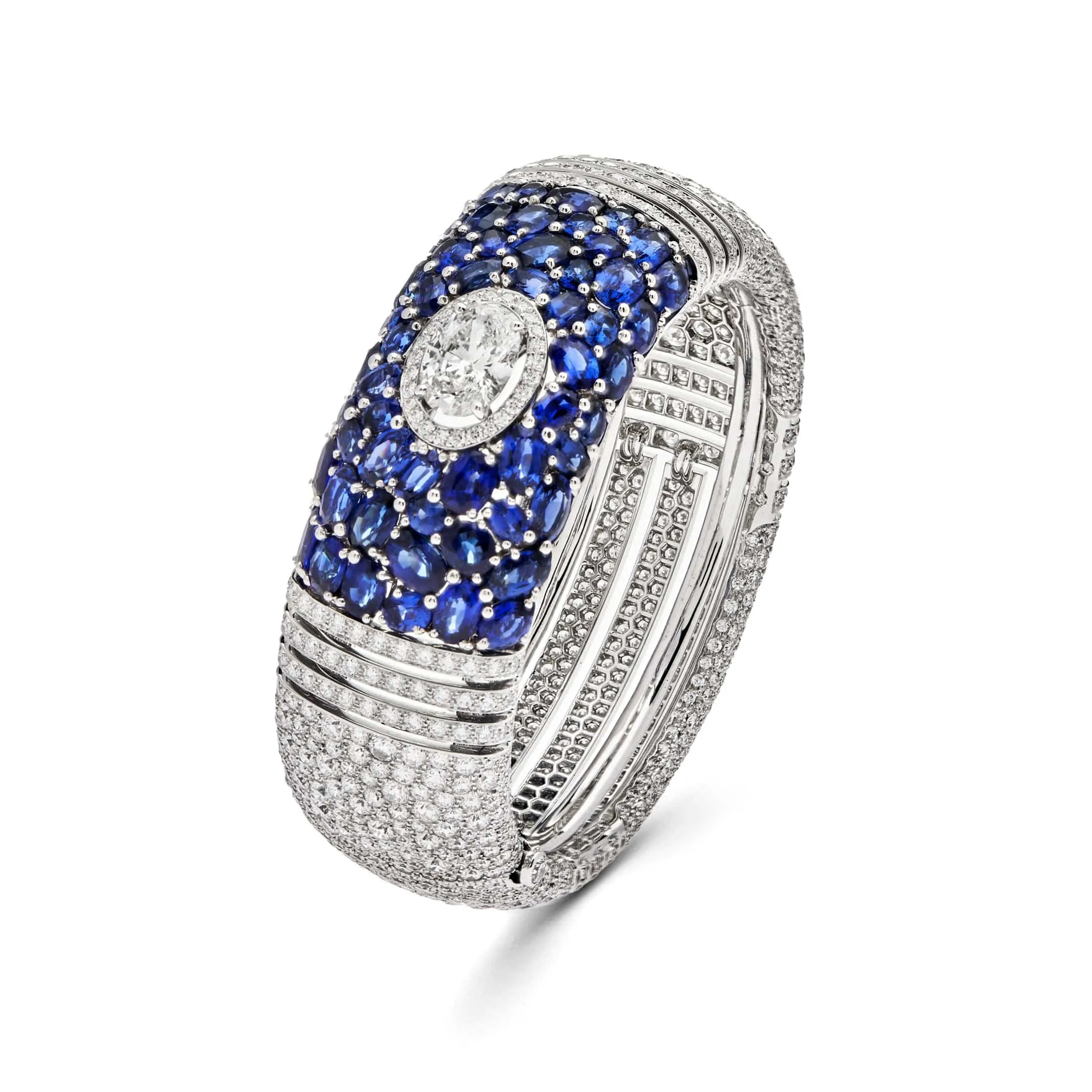 Chanel Oval Diamond and Sapphire White Gold Cuff Bangle J62577