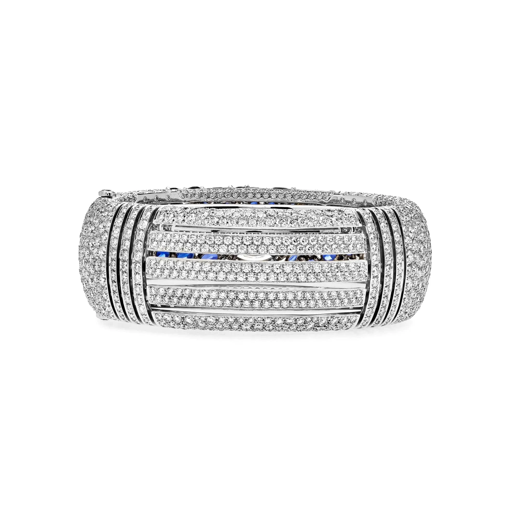 Chanel Oval Diamond and Sapphire White Gold Cuff Bangle J62577