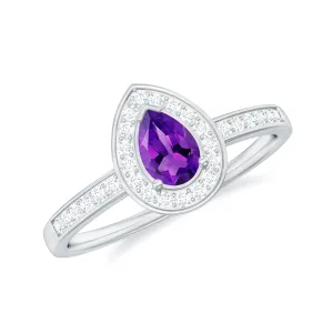 Classic Amethyst Teardrop Engagement Ring with Diamond Accent