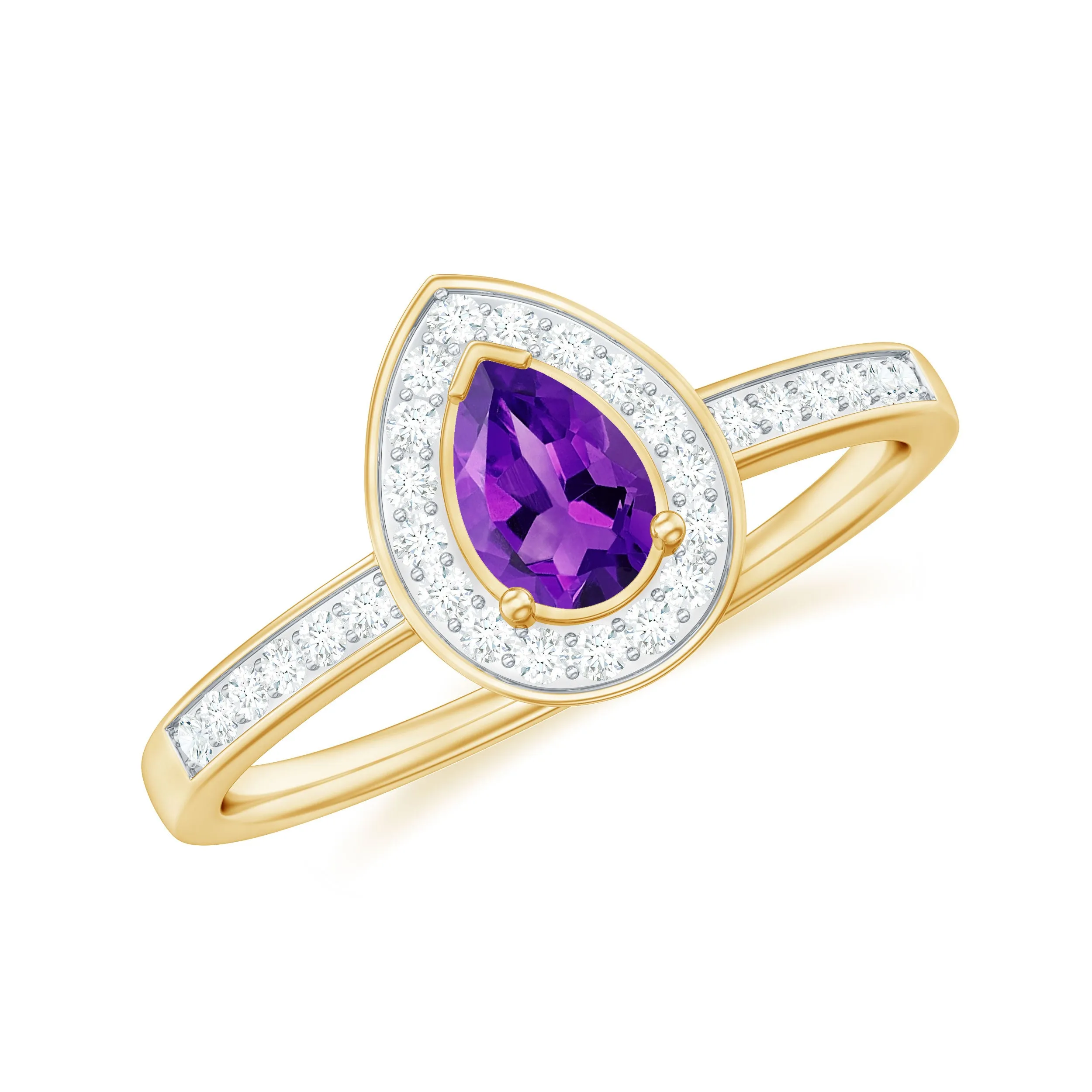 Classic Amethyst Teardrop Engagement Ring with Diamond Accent