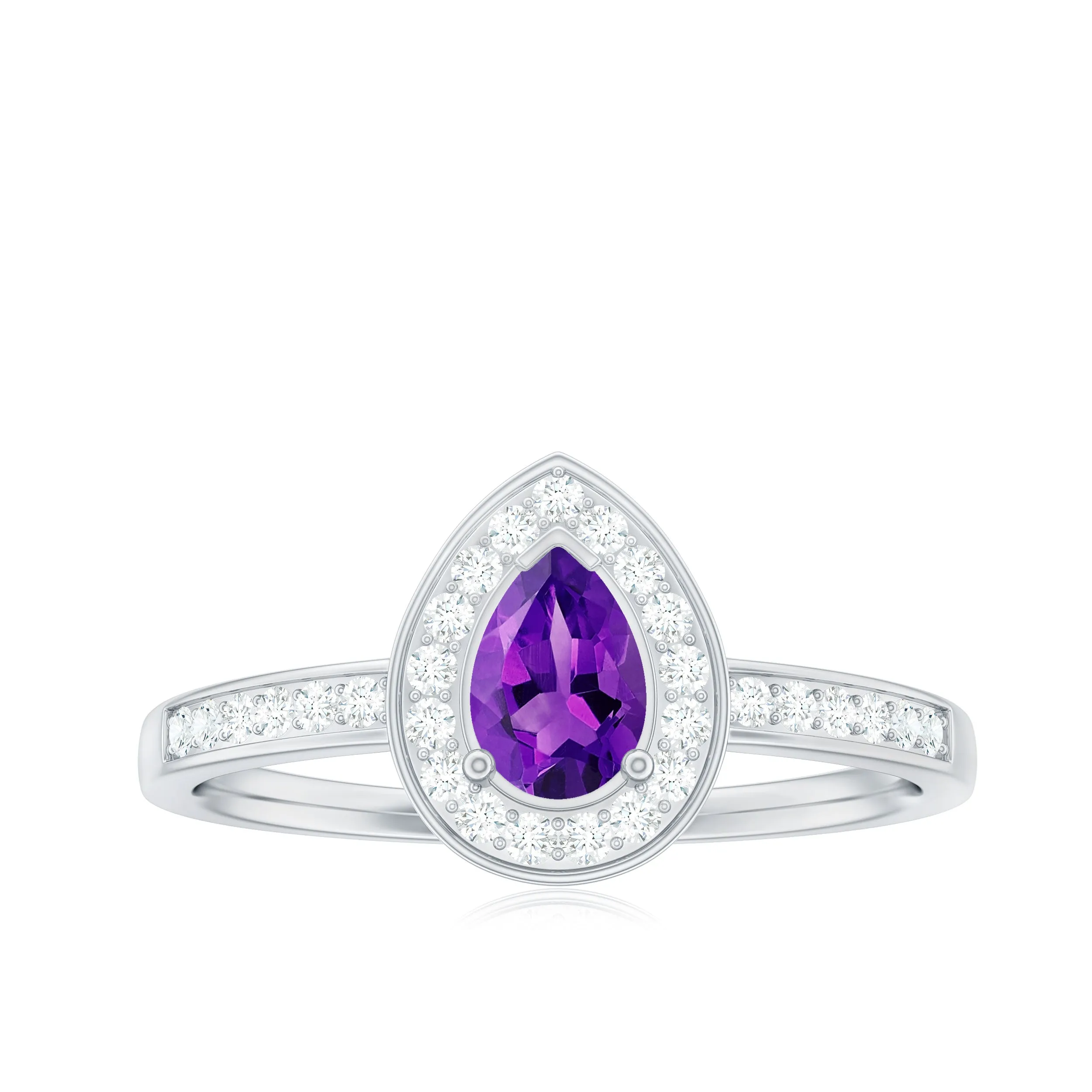 Classic Amethyst Teardrop Engagement Ring with Diamond Accent