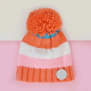 Coral and Cream Bobble Hat