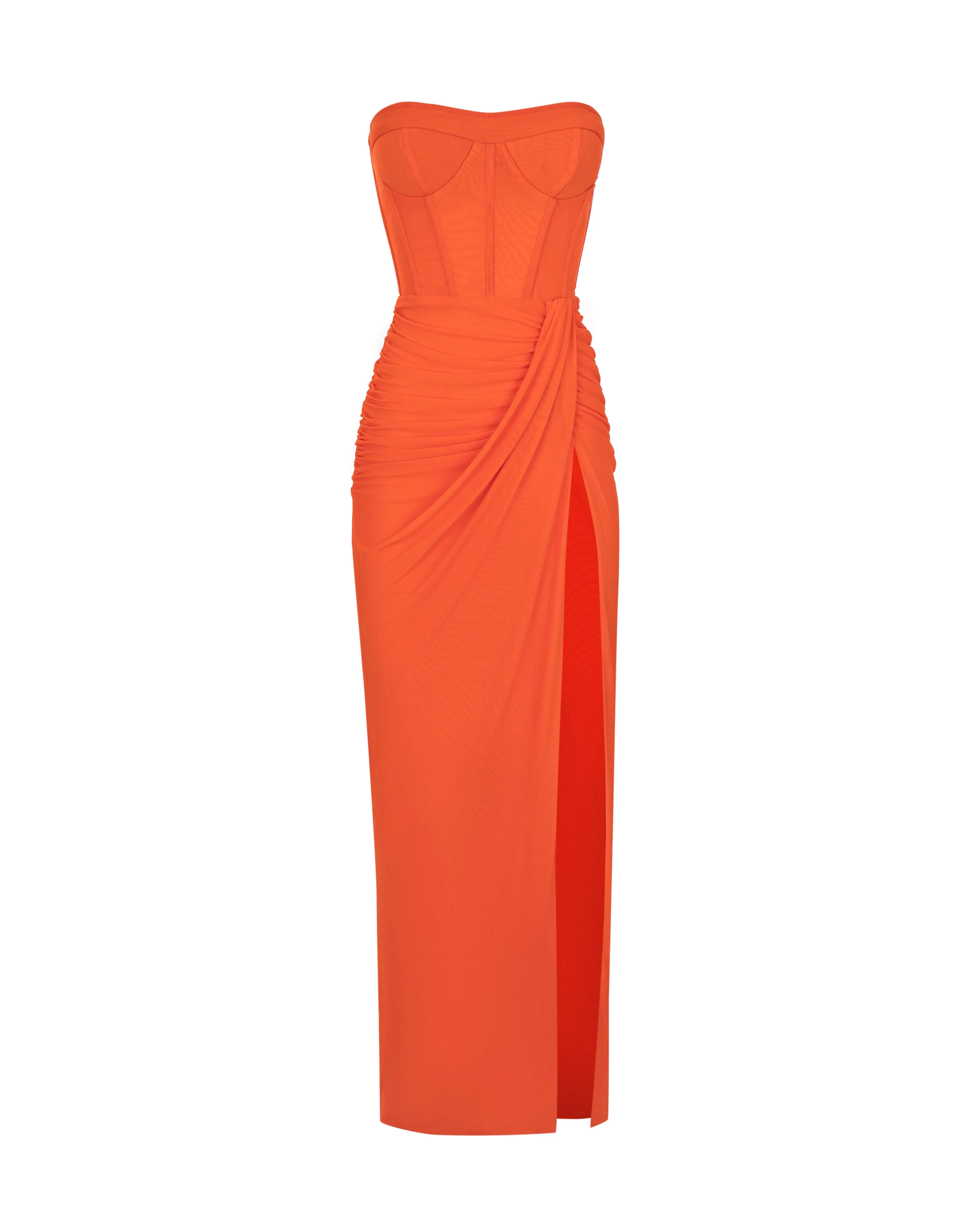 Coral blazing off-the-shoulder maxi dress