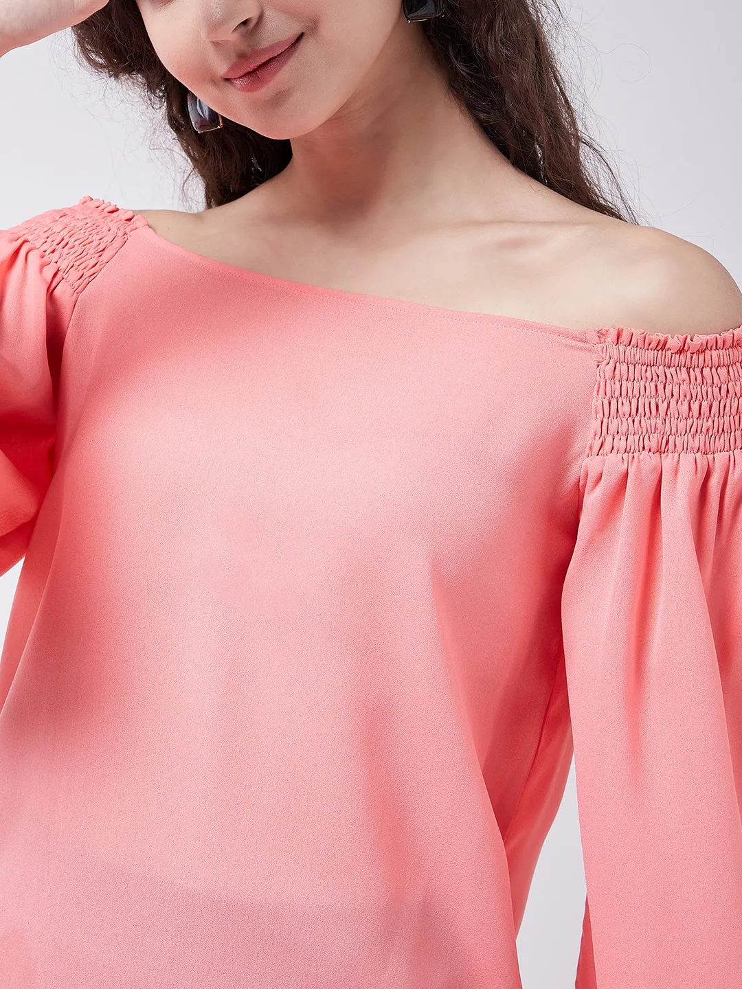 Coral Solid Off-Shoulder Top