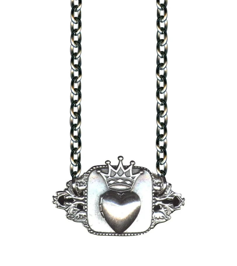 Crown Heart Locket Necklace by Classic Hardware