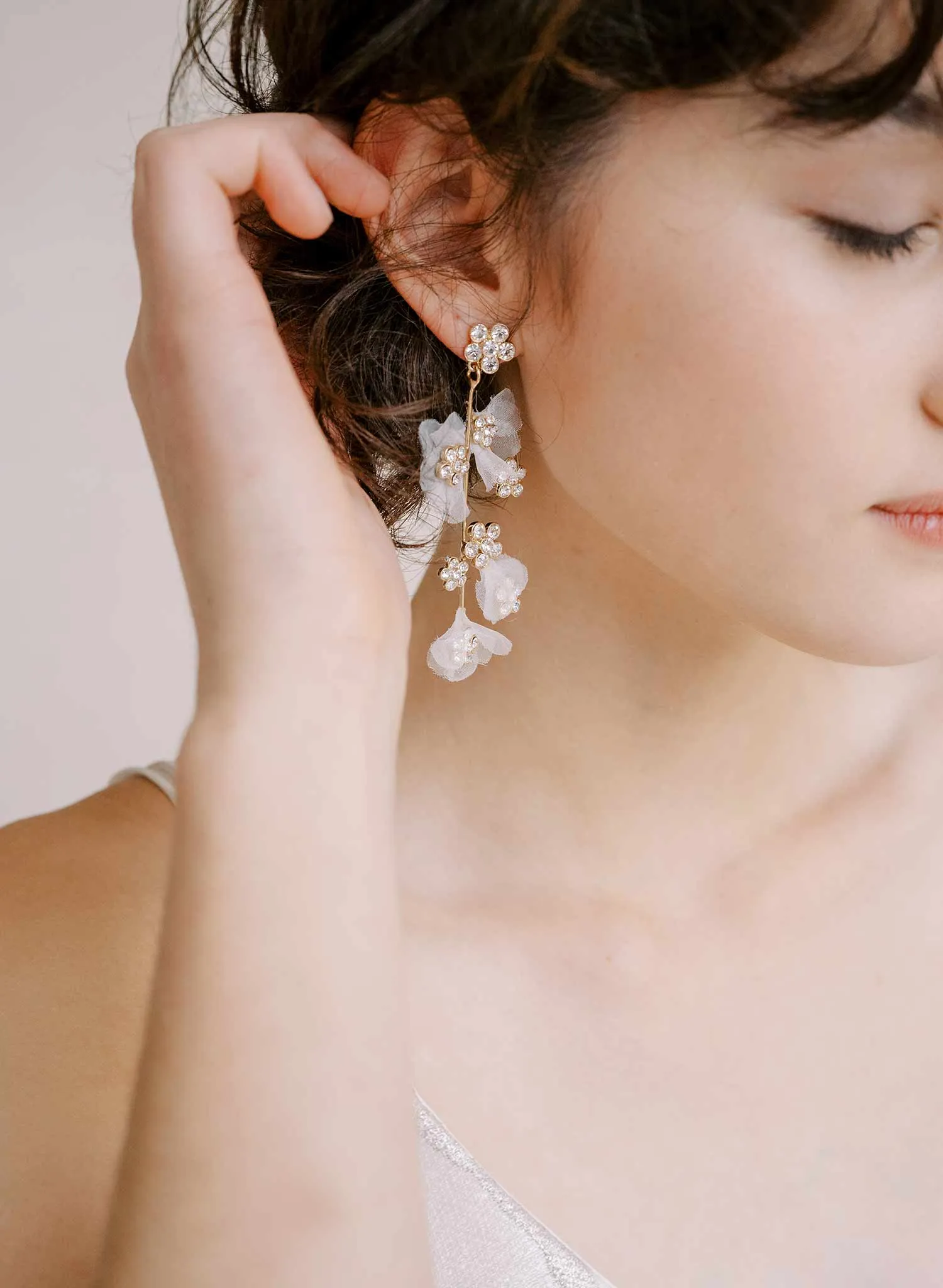 Crystal and silk petal chandelier earring - Style #2304