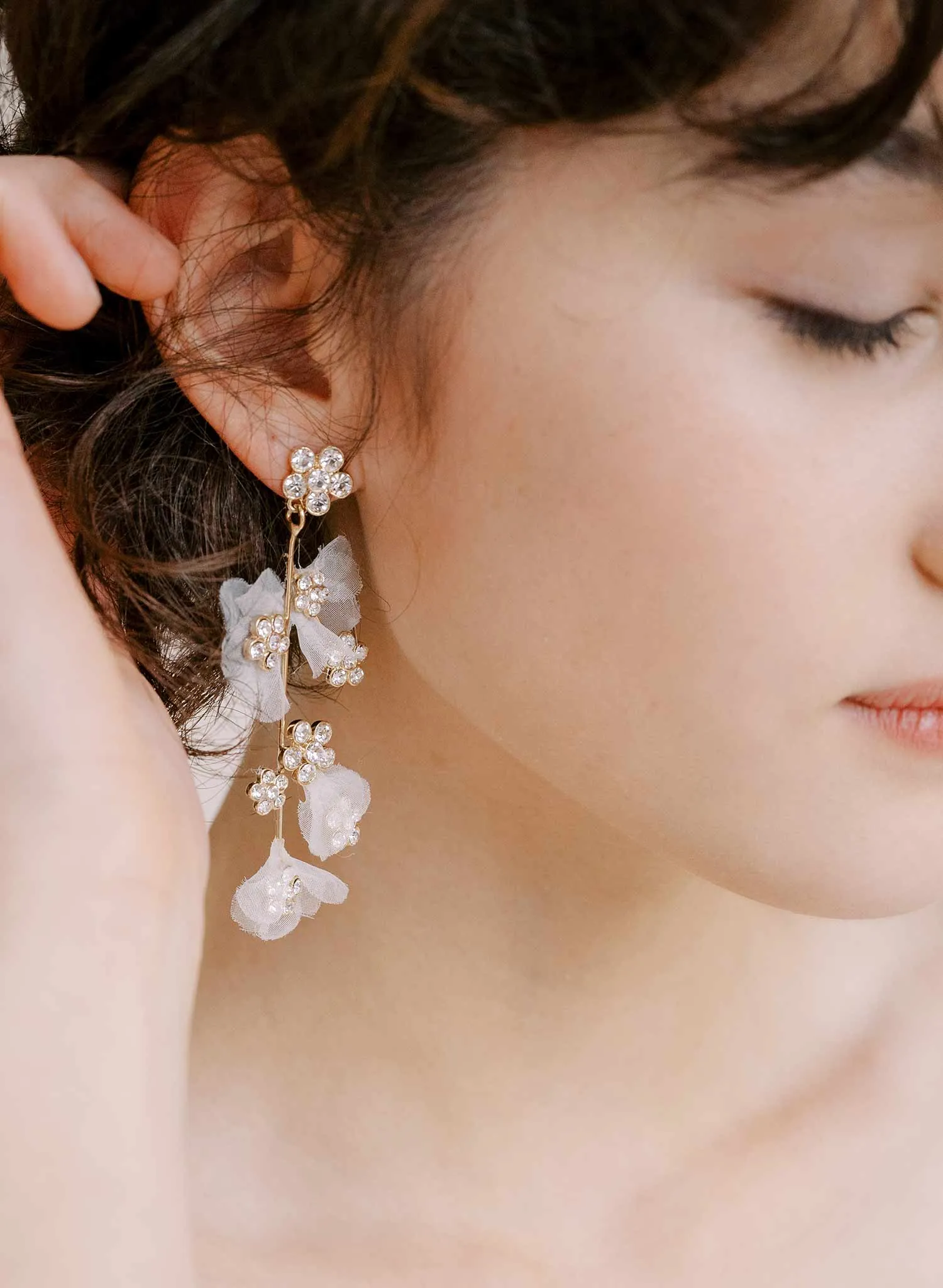 Crystal and silk petal chandelier earring - Style #2304