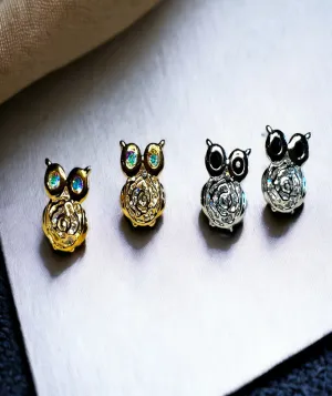 Crystal Owl Stud Earrings Cute Cutout Flower