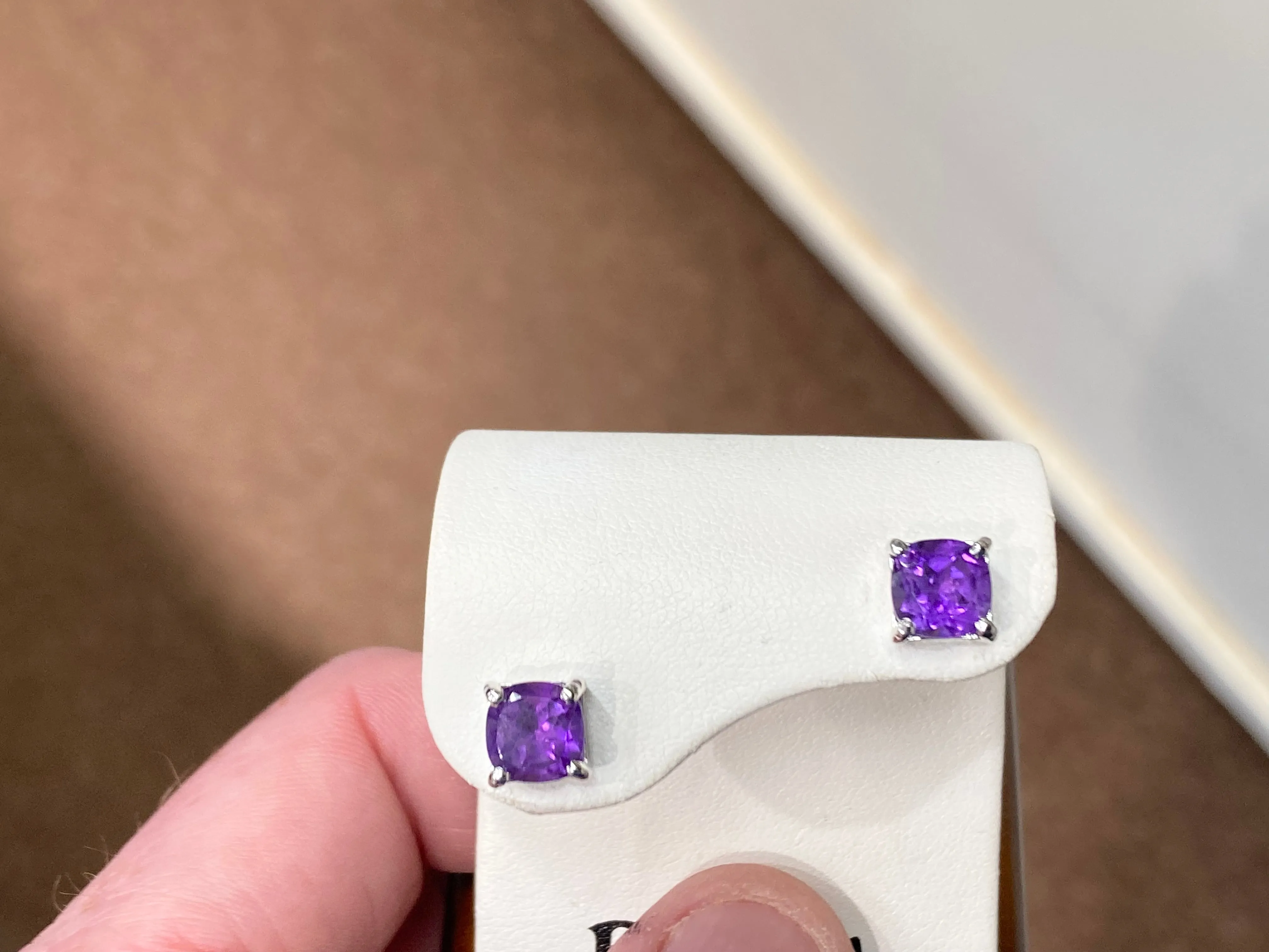 Cushion Cut Amethyst White Gold Earrings