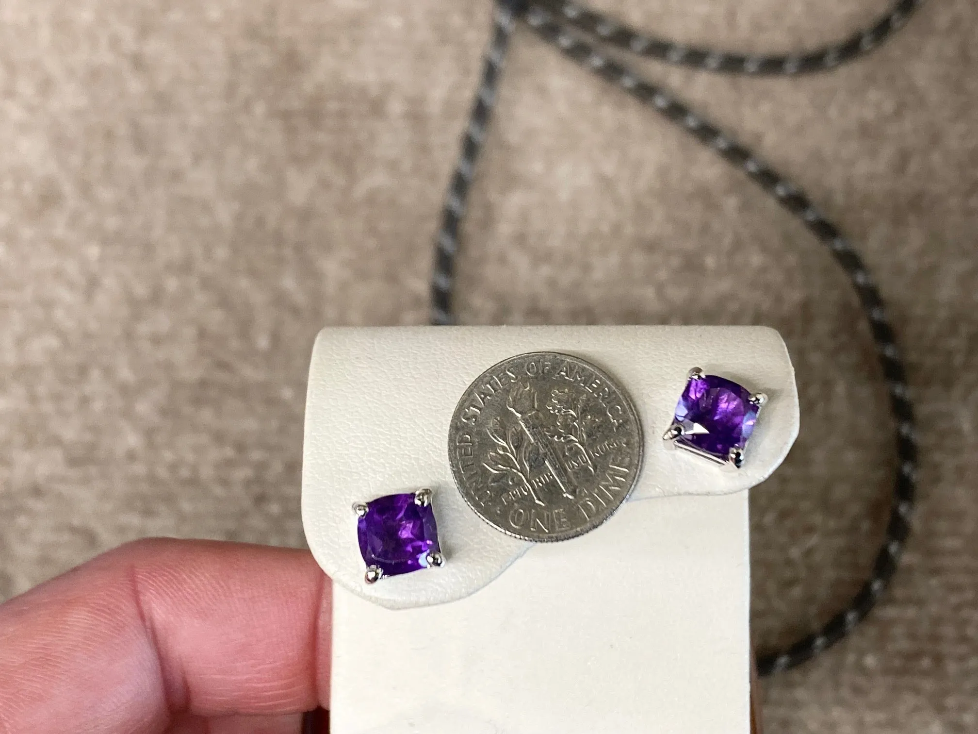 Cushion Cut Amethyst White Gold Earrings