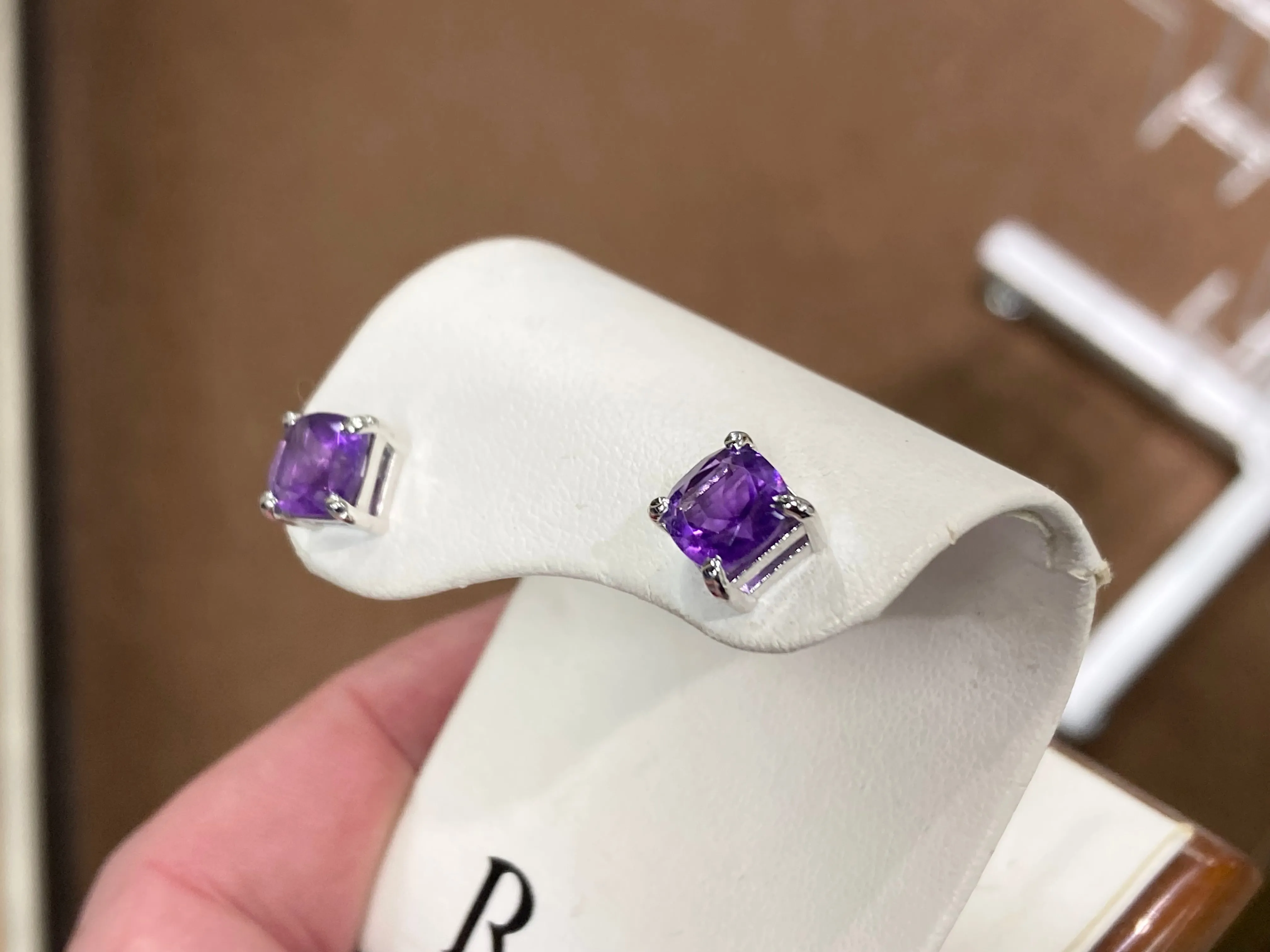 Cushion Cut Amethyst White Gold Earrings