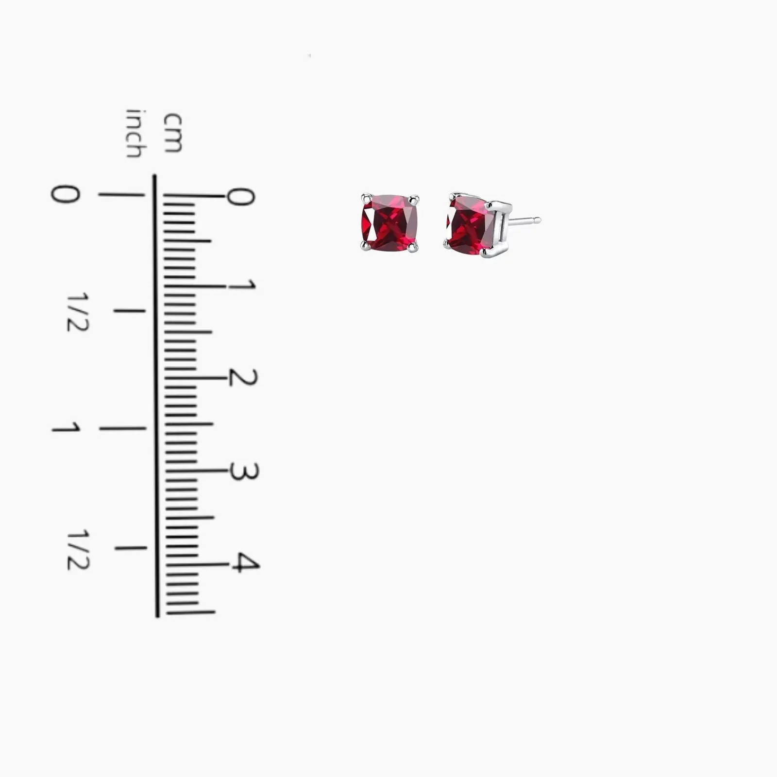 Cushion Cut Stud Earrings in Sterling Silver -  Ruby