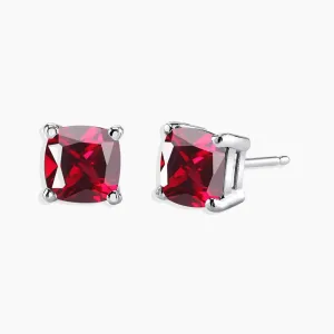 Cushion Cut Stud Earrings in Sterling Silver -  Ruby