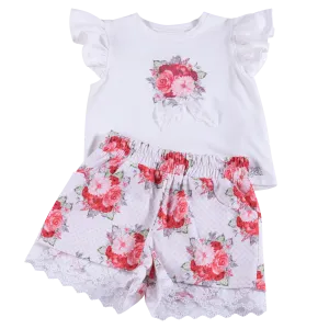 Daga - Floral Bow Two Piece Short Set - Coral