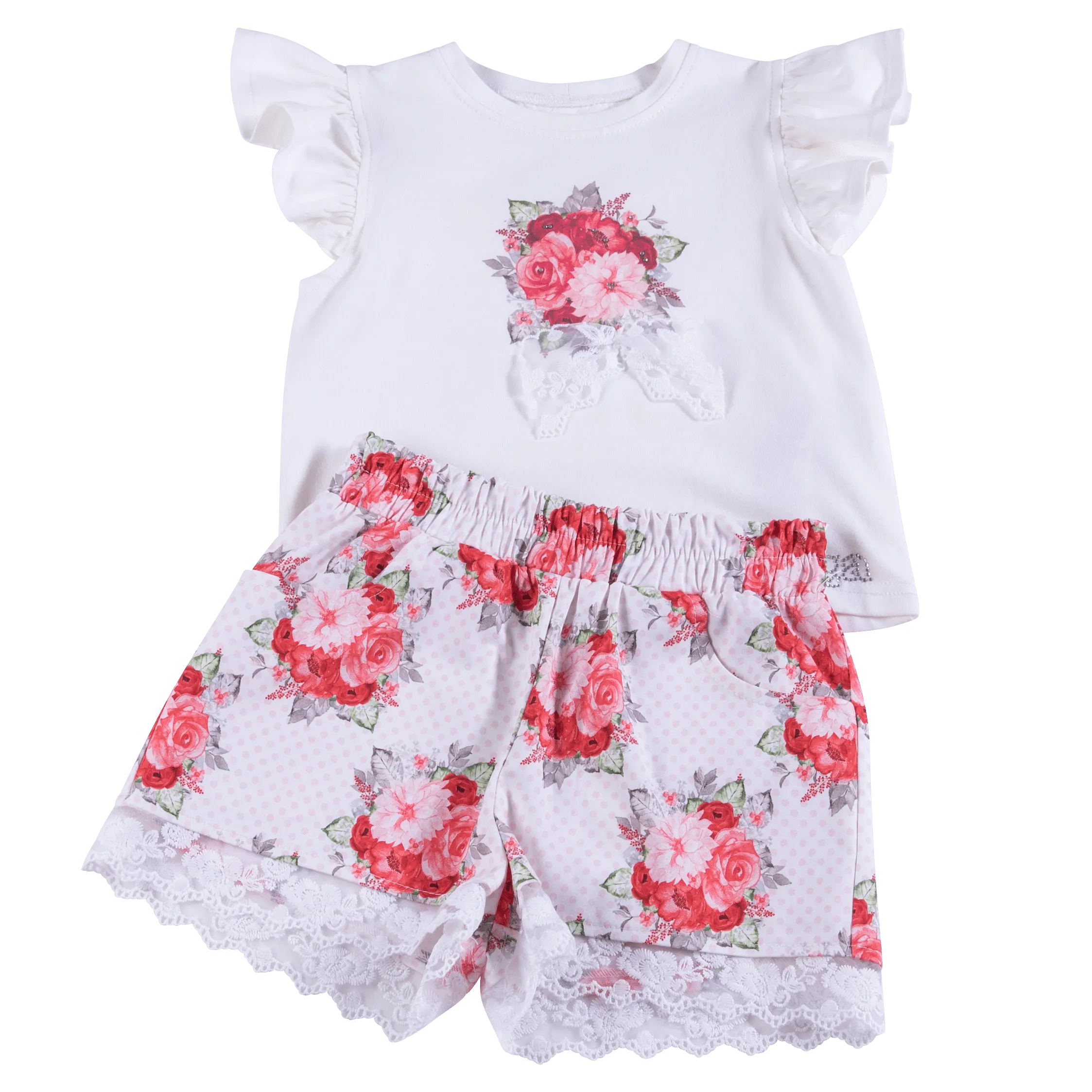 Daga - Floral Bow Two Piece Short Set - Coral