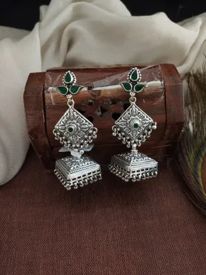 Designer Oxidized Jhumki with Emerald and Ruby Stones – Perfect for Navaratri