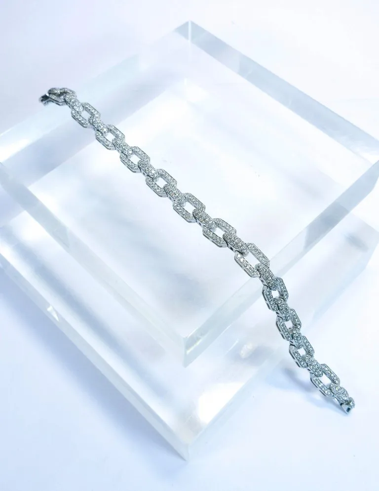 Diamond 18 Karat White Gold Link Bracelet