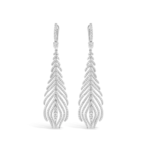 Diamond Peacock Feather Dangle Earrings