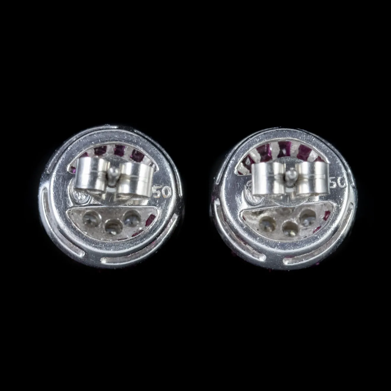 Diamond Ruby Cluster Stud Earrings Platinum