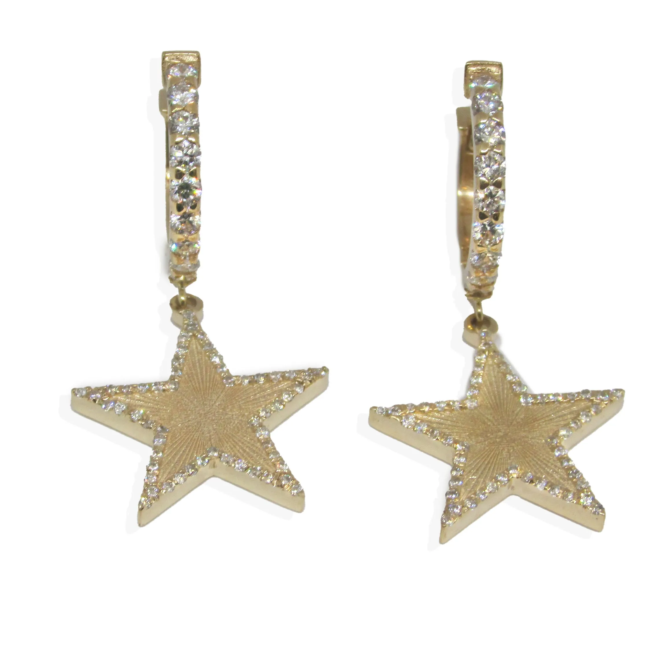 Diamond Star Dangling Huggie Earrings