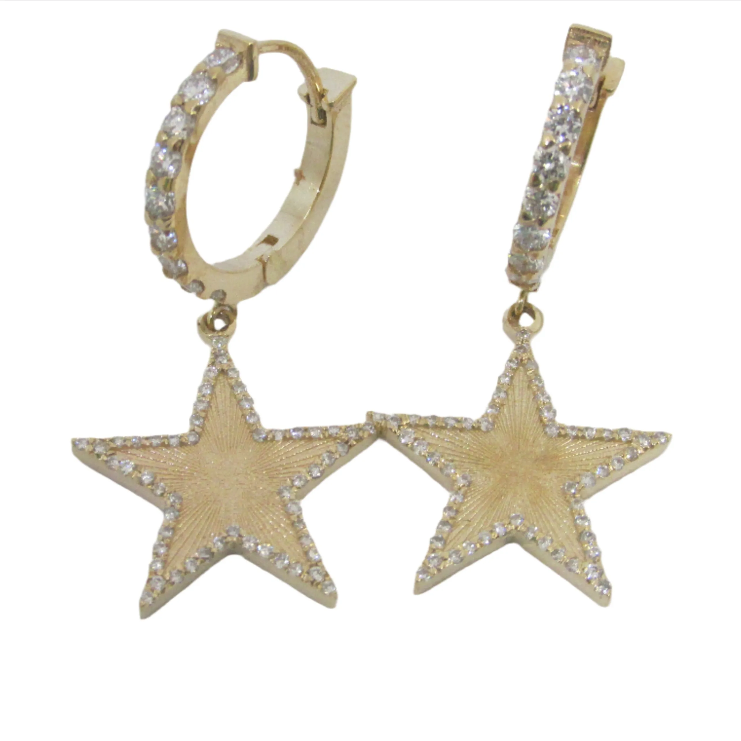 Diamond Star Dangling Huggie Earrings