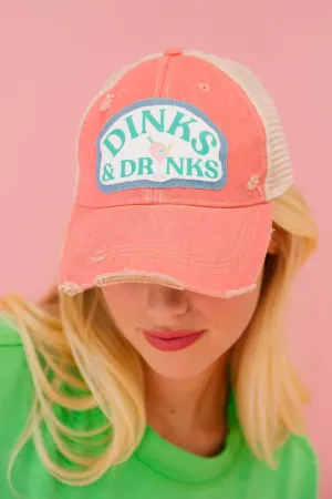 DINKS & DRINKS CORAL DISTRESSED HAT