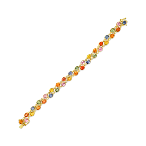 Double Row Rainbow Sapphire & Diamond Bracelet