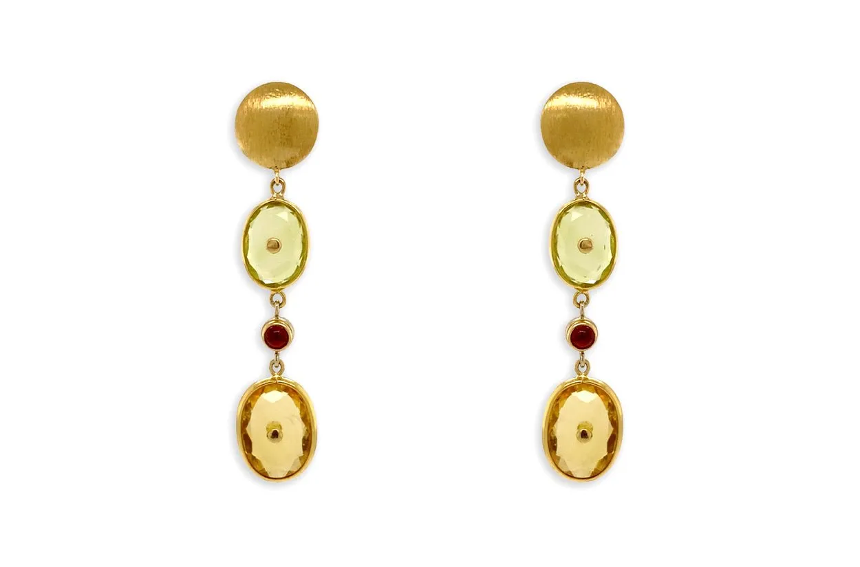 Earrings Lemon Citrine & Ruby Cabochon